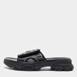 Pre Owned Gucci Black Leather Chunky Slide Sandals Size 45