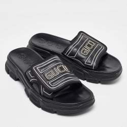 Pre Owned Gucci Black Leather Chunky Slide Sandals Size 45