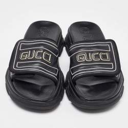 Pre Owned Gucci Black Leather Chunky Slide Sandals Size 45
