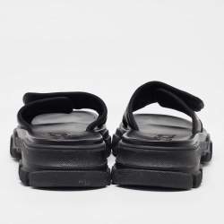Pre Owned Gucci Black Leather Chunky Slide Sandals Size 45