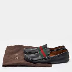 Gucci Black Leather Web Trim Slip On Loafers Size 41.5