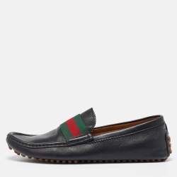 Gucci Black Leather Web Trim Slip On Loafers Size 41.5