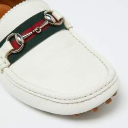 Gucci Off White Leather Web Slip On Loafers Size 41