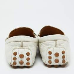 Gucci Off White Leather Web Slip On Loafers Size 41
