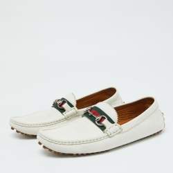 Gucci Off White Leather Web Slip On Loafers Size 41