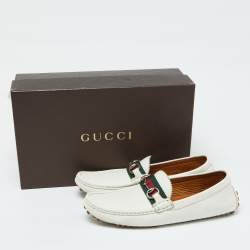 Gucci Off White Leather Web Slip On Loafers Size 41