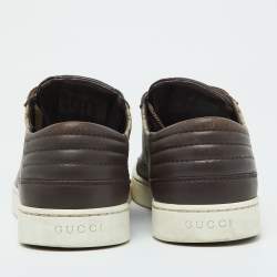 Pre Owned Gucci Beige/Brown GG Supreme Canvas and Leather Low Top Sneakers Size 40.5