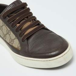 Pre Owned Gucci Beige/Brown GG Supreme Canvas and Leather Low Top Sneakers Size 40.5