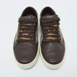 Pre Owned Gucci Beige/Brown GG Supreme Canvas and Leather Low Top Sneakers Size 40.5