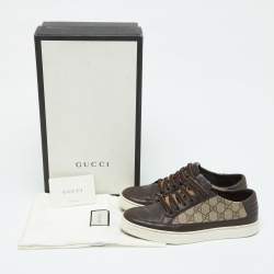 Pre Owned Gucci Beige/Brown GG Supreme Canvas and Leather Low Top Sneakers Size 40.5