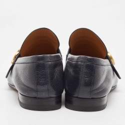 Gucci Navy Blue Leather GG Web Slip On Loafers Size 42.5