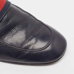 Gucci Navy Blue Leather GG Web Slip On Loafers Size 42.5