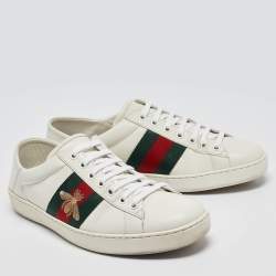 Gucci White Leather Embroidered Bee Ace Sneakers Size 40