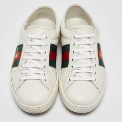 Gucci White Leather Embroidered Bee Ace Sneakers Size 40
