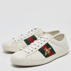 Gucci White Leather Embroidered Bee Ace Sneakers Size 40