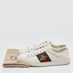 Gucci White Leather Embroidered Bee Ace Sneakers Size 40
