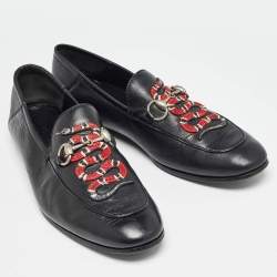 Gucci Black Leather Kingsnake Loafers Size 42.5