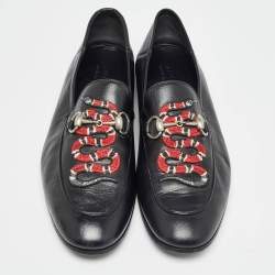 Gucci Black Leather Kingsnake Loafers Size 42.5
