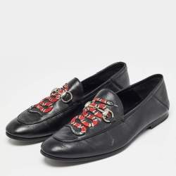 Gucci Black Leather Kingsnake Loafers Size 42.5