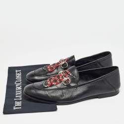 Gucci Black Leather Kingsnake Loafers Size 42.5
