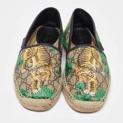 Gucci Multicolor Bengal Tiger Print Supreme Canvas and Leather Pilar Espadrille Loafers Size 40.5