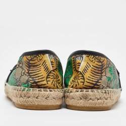 Gucci Multicolor Bengal Tiger Print Supreme Canvas and Leather Pilar Espadrille Loafers Size 40.5