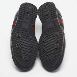 Gucci Black Guccissima Leather Web Low Top Sneakers Size 43.5