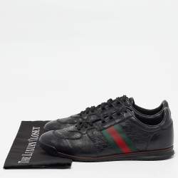 Gucci Black Guccissima Leather Web Low Top Sneakers Size 43.5