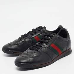 Gucci Black Guccissima Leather Web Low Top Sneakers Size 43.5