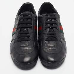 Gucci Black Guccissima Leather Web Low Top Sneakers Size 43.5