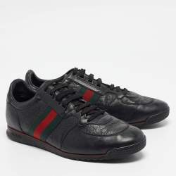 Gucci Black Guccissima Leather Web Low Top Sneakers Size 43.5