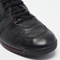 Gucci Black Guccissima Leather Web Low Top Sneakers Size 43.5