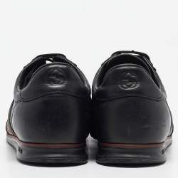 Gucci Black Guccissima Leather Web Low Top Sneakers Size 43.5