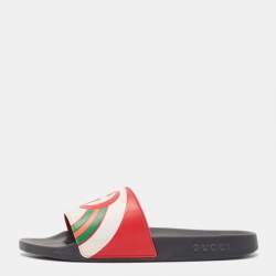 Pre Owned Gucci Multicolor GG Rainbow Rubber Pool Slides Size 45