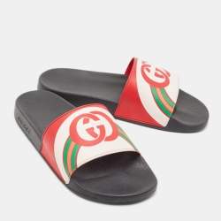Pre Owned Gucci Multicolor GG Rainbow Rubber Pool Slides Size 45