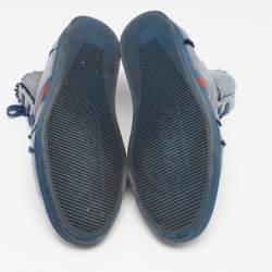 Gucci Blue Suede and Shearling Web Lace Up High Top Sneakers Size 45.5