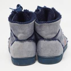 Gucci Blue Suede and Shearling Web Lace Up High Top Sneakers Size 45.5