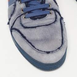 Gucci Blue Suede and Shearling Web Lace Up High Top Sneakers Size 45.5
