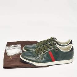 Gucci Green Leather Web Low Top Sneakers Size 44