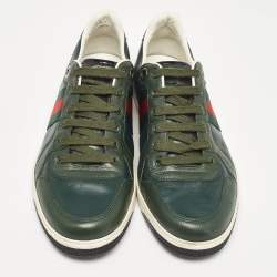 Gucci Green Leather Web Low Top Sneakers Size 44