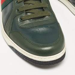 Gucci Green Leather Web Low Top Sneakers Size 44