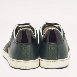 Gucci Green Leather Web Low Top Sneakers Size 44