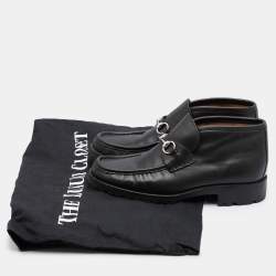 Pre Owned Gucci Black Leather Horsebit Loafers Size 44