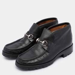 Pre Owned Gucci Black Leather Horsebit Loafers Size 44