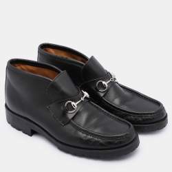 Pre Owned Gucci Black Leather Horsebit Loafers Size 44