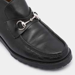 Pre Owned Gucci Black Leather Horsebit Loafers Size 44