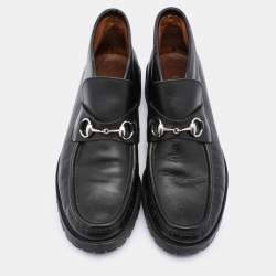Pre Owned Gucci Black Leather Horsebit Loafers Size 44