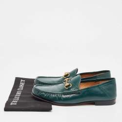 Pre Owned Gucci Green Leather Horsebit Loafers Size 42.5