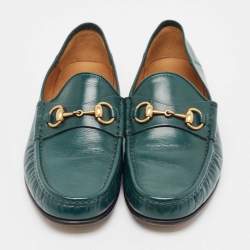 Pre Owned Gucci Green Leather Horsebit Loafers Size 42.5