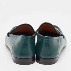 Pre Owned Gucci Green Leather Horsebit Loafers Size 42.5